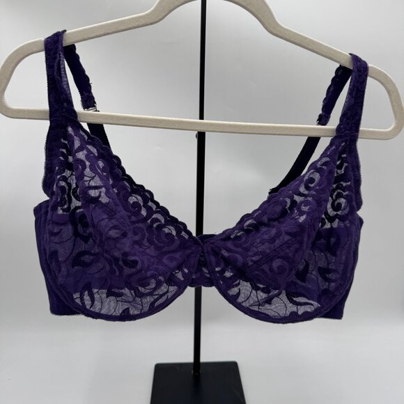 Cacique 42DDD Underwire purple Lace Bra French Coverage - Picture 1 of 7